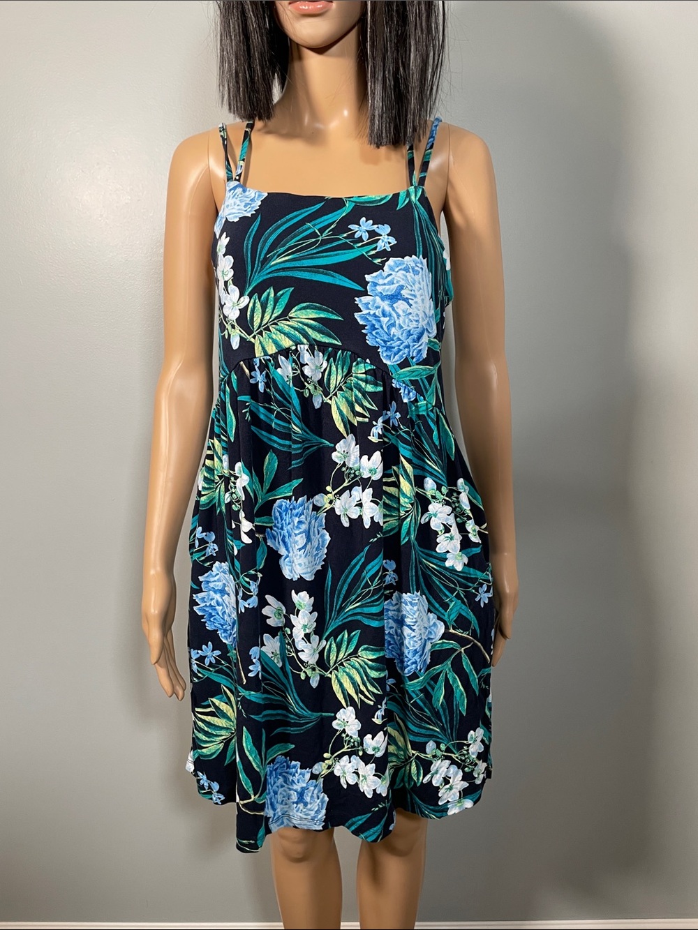 Old Navy Navy Floral Spaghetti Strap Mini Dress